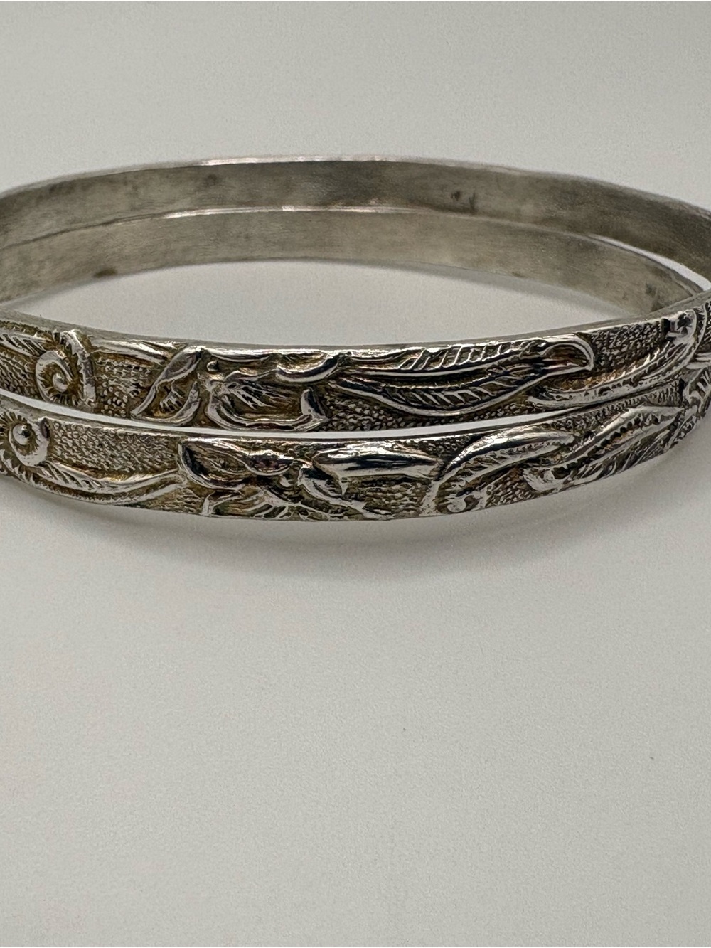 Vintage Sterling Silver Etched Leaf Bangle Bracelets Set 35g⁠